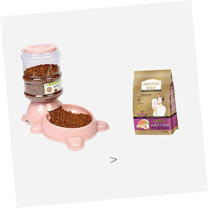 MERRYHAPY 1pc Refillable Automatic Pet Food Dispenser Bear-Shaped Container for Dogs and Cats Easy Open Design Non-Skid Base for Home and Shop Use Pink