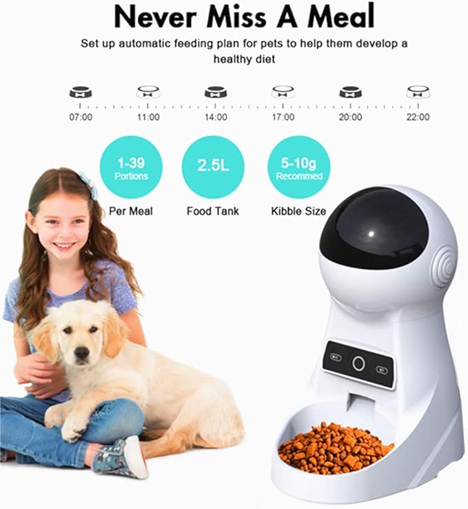 Dogs and Cats Feeder, Smart Automatic Pet Feeder Food Bowl Tank 6L Auto Pet Dry Food Dispenser 1~39 Portions Meal for Small and Large Pets (Black)