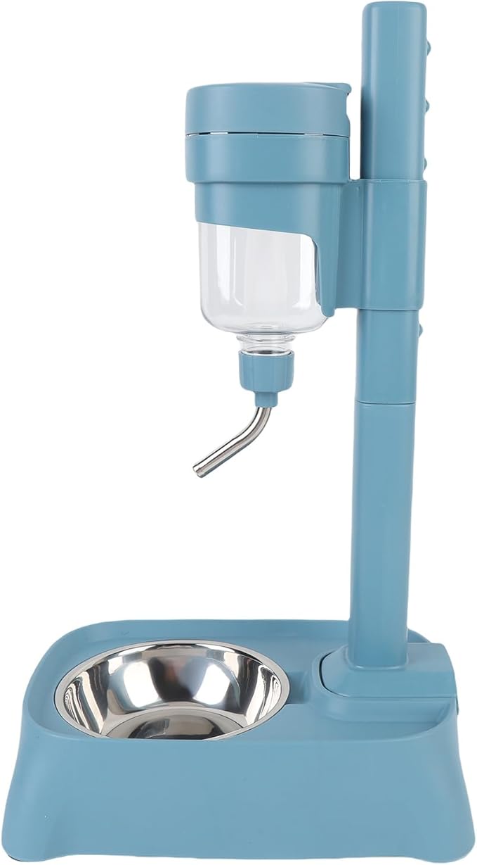 Adjustable Dog Standing Water Dispenser, 500ml Automatic Feeder Bottle Raised Drinking Pet Food Water Bowl for Cat Dog with Water Solution (Lake Blue)