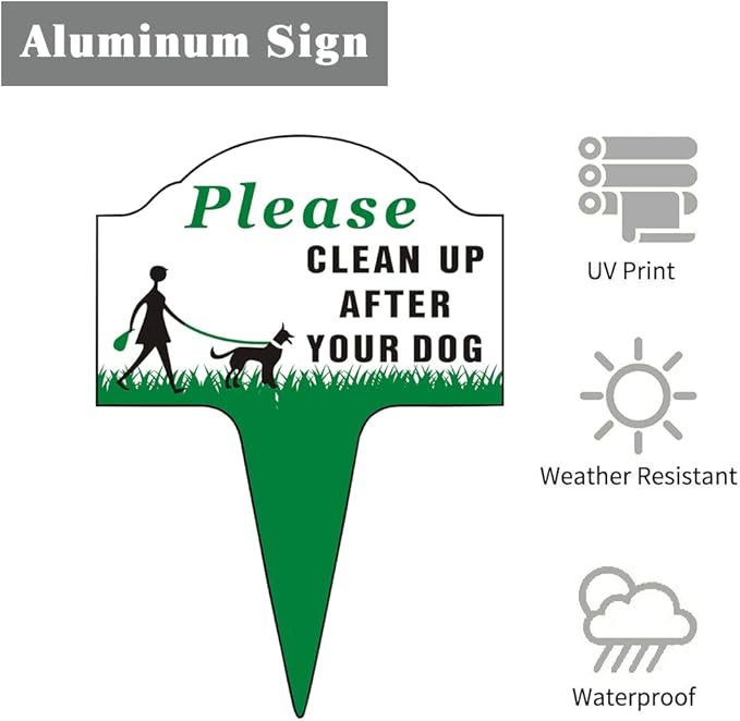 Clean Up After Your Dog Sign, Yuntarda 2-Pack 10”x14” No Poop Signs for Lawn No Pooping Dog Signs For Yard with Integrated Stake Rust-free Aluminum Yard Sign Easy Install for Outdoor Use