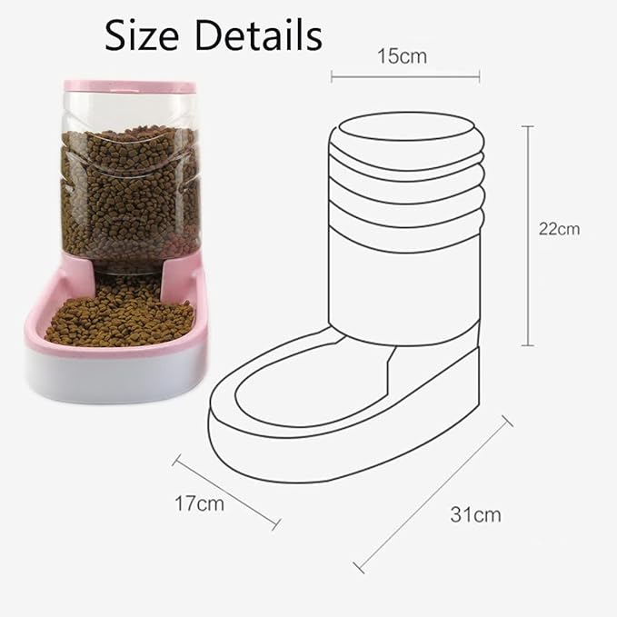 Automatic Cat Feeder Gravity Dog Feeder 1 Gallon Pet Feeder, Self-Dispensing Pet Feeder Bowl for Small and Medium Sized Pets Large Capacity (Pink)