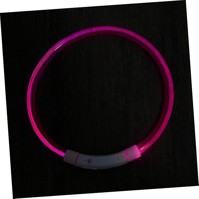 Milisten Led Night Light Dog Collar USB Rechargeable Pet Collar Flashing Light Modes Neon Pink for Safe Walks