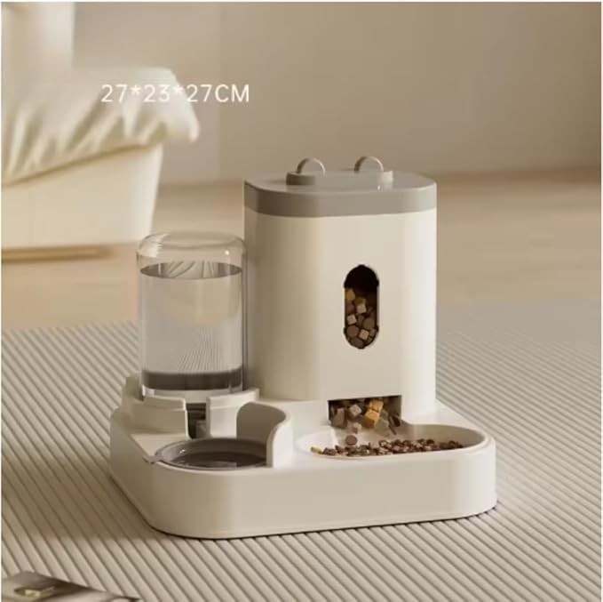 Automatic Feeder Dog Cat Food Bowl with Water Fountain Large Capacity Pet Food Storage Dispenser Container Puppy Pet Accessories (Gray)
