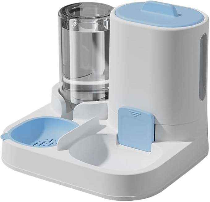 Automatic Pet Feeder for Cats and Small Dogs - 2-in-1 Food and Water Dispenser with Stainless Steel Bowl for Dry Food - Perfect for Small/Medium Dogs, Puppies and Kittens,Blue
