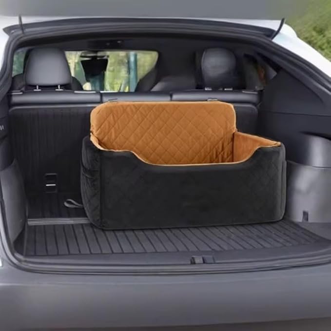 Quilted Car Dog Booster Seat, Black and Gray, Double Pet Car Seat with Safety Straps, Washable Travel Carrier. (Black Gray)