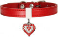 Leather Funny Cute Heart Colorful Rhinestone Pet Dog Collars Durable for Small Dogs Necklace Red M