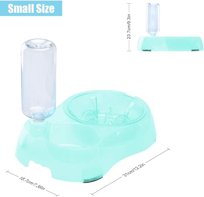 2 in 1 Pet Feeder Water Automatic Dispenser with Bottle, Dog Bowl Slow Feeder, Dog Drinking Fountain Water Bowl for Dog Cat Puppy Kitty, Pet Food and Water Bowl Set Pet Water Dispenser (Green)