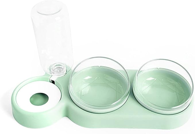 2-in-1 Pet Cats Dogs Food Bowl Water Bowls Automatic Dispenser for Dog Cat Feeders Drinking Products(Green)