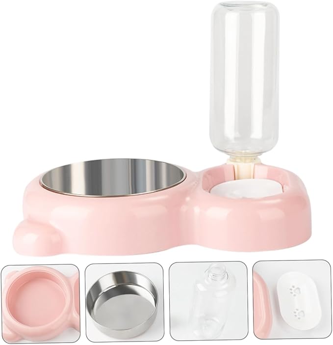 Stainless Steel Double PET Feeding Bowl Waterproof Dog Bowl Automatic Water Feeder for Dogs and Cats 2-in-1 Design