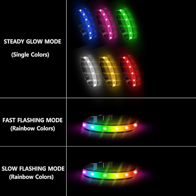 LED Dog Collar, Multicolor Light Up Dog Collar, USB Rechargeable & High-Visibility Glow in The Dark Dog Collars for Night Walks, IPX7 Waterproof, Large