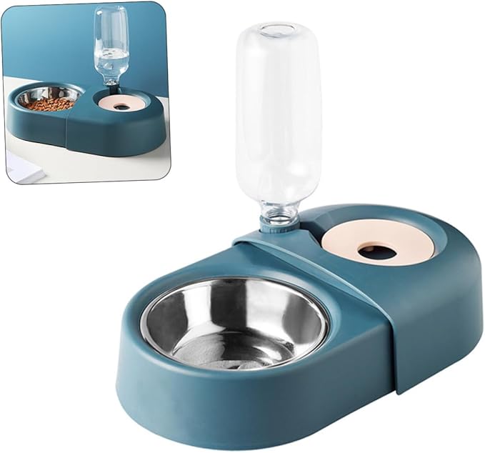 Automatic Pet Feeder and Water Bowl with Anti-Spill Design, Blue Plastic Feeding Basin for Dogs and Cats, Suitable for Home Use and Multi-pet Households