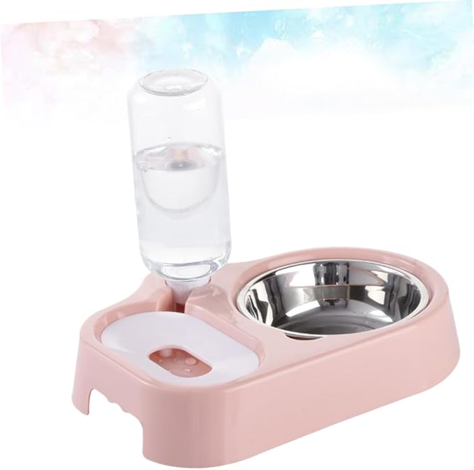 Pet Double Bowl Water Feeder for Cats and Dogs Pink Non Spill Food and Water Dish Safe High Density Material Stable Design Prevents Tipping Practical and Decorative Feeding