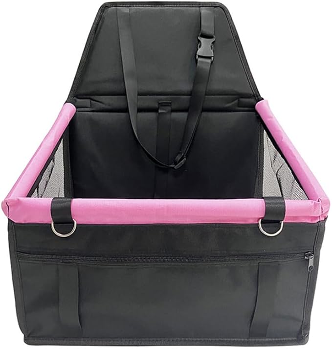 Pet Car Seat for Hyundai Santa Fe/Grand Santa Fe TM/DM/CM/SM 2001-2021 2022 2023 2024 2025 Dog Car Seat with Leash Portable Dog Bed for Car Washable Foldable Car Pet Bag,Black and Pink