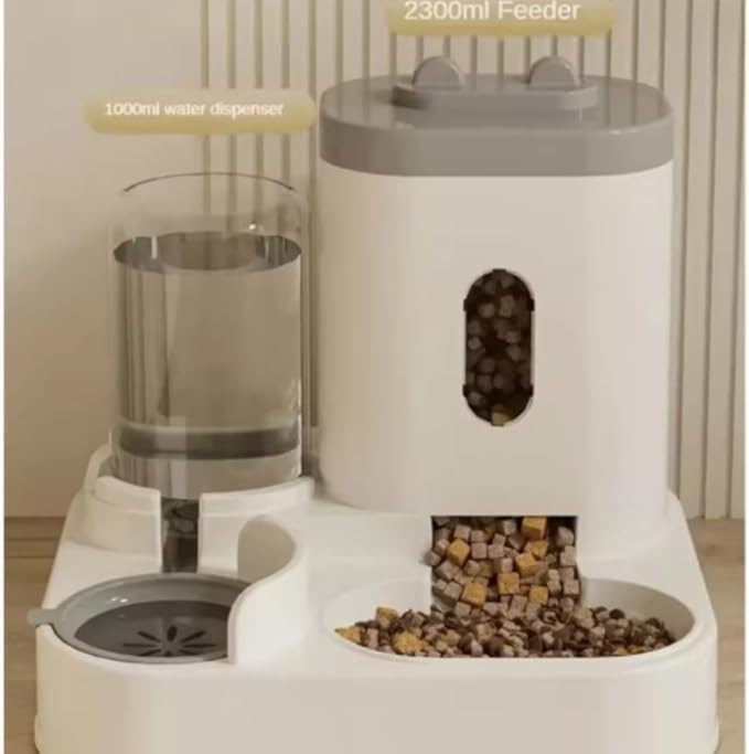 Automatic Feeder Dog Cat Food Bowl with Water Fountain Large Capacity Pet Food Storage Dispenser Container Puppy Pet Accessories (Gray)