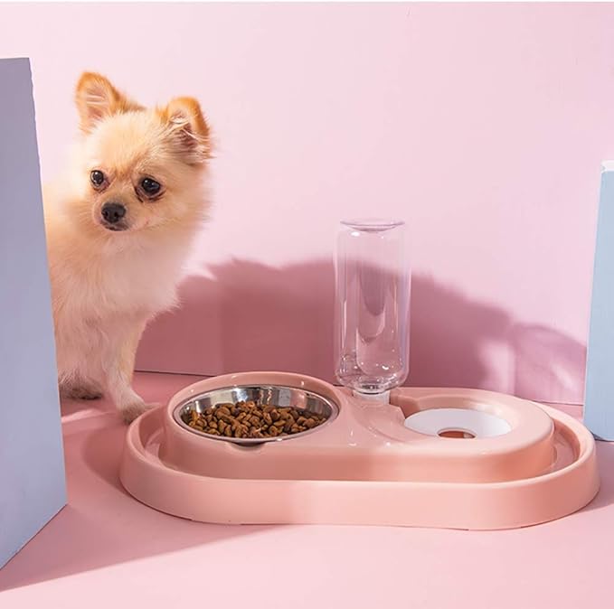 feeders PP+Hips+Stainless Steel Dog Drinking Device Automatic Dog Bowl Cat Bowl Double Bowl Food Bowl Pet Feeder Teddy Drinking Water Cat Water Dispenser Pink