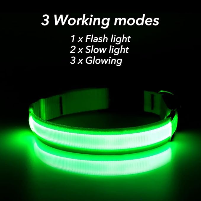 BSEEN Reflective LED Dog Collar - Light Up Dog Collars for Safe Walking at Night - Super Bright Lighted Puppy Collar - Rechargeable for Dogs (Neon Green, X-Large)