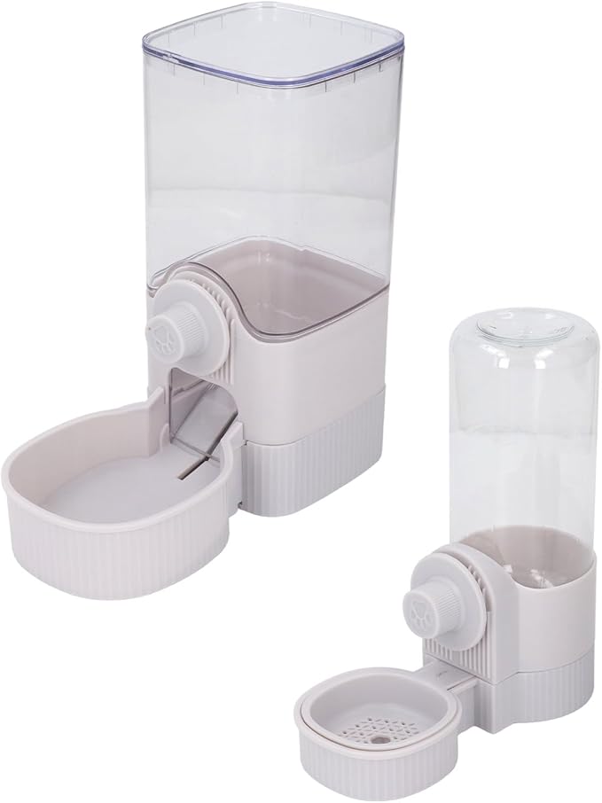 Automatic Hanging Food Water Dispenser Set, Large Capacity Pet Feeder Waterer for Cats Dogs Rabbits Guinea Pigs (Plastic, 22.5x10cm, 20x17cm) with Cage Attachment