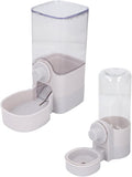 Automatic Hanging Food Water Dispenser Set, Large Capacity Pet Feeder Waterer for Cats Dogs Rabbits Guinea Pigs (Plastic, 22.5x10cm, 20x17cm) with Cage Attachment