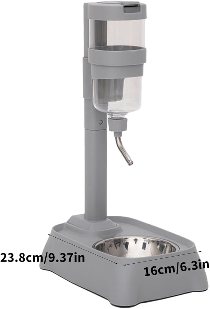 Gray Automatic Pet Drinking Fountain and Feeder Bowl with Height Adjustable for Dogs and Cats Adjustable Pet Bowl