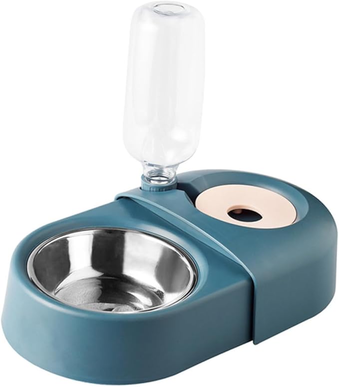 Automatic Dog Feeder Bowl with Water Dispenser, Blue Pet Feeding Basin for Cats and Dogs, Spill-Proof Food and Water Dish Suitable for Indoor Use