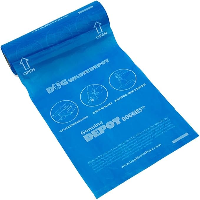 Dog Waste Depot® Depot Doggies™ - Blue - Baby Powder Scented - 65% (PCR) Post Consumer Recycled Dog Waste Roll Bags - 50% thicker than competitor, fits the House dispenser (10 Rolls = 2000 bags)