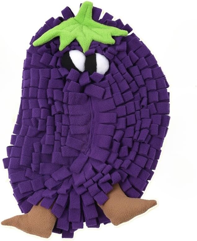 Vegetable Shaped Snuffle Mat for Dogs, Fun Slow Feeding Pad with Crinkle Paper and Squeaker, Interactive Nose Work Toy for Boredom Relief 50x40cm (Eggplant)