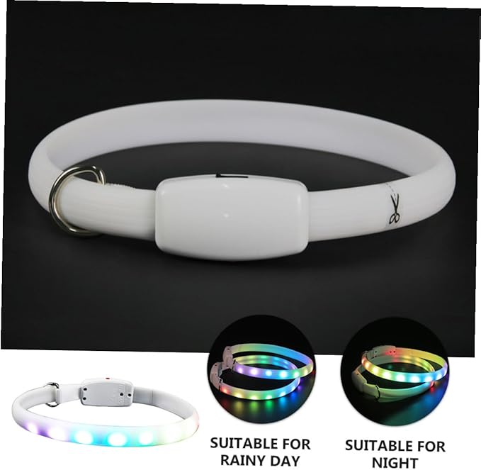 Ciieeo USB Charging LED Dog Collar Glowing Luminous Pet Collar White Light-up for Evening Strolls