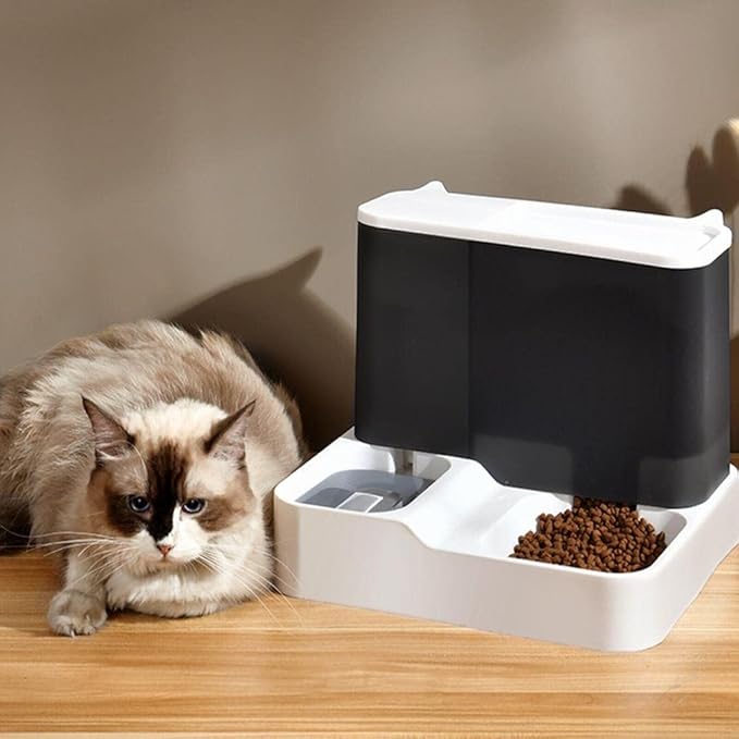 RUNAAAJ 2 in1 Feeder Food Water Dispenser Bowl Automatic Dog Cat Bottle Pet Self Feeding for Small Medium Dog Pets Puppy Kitten (Grey)
