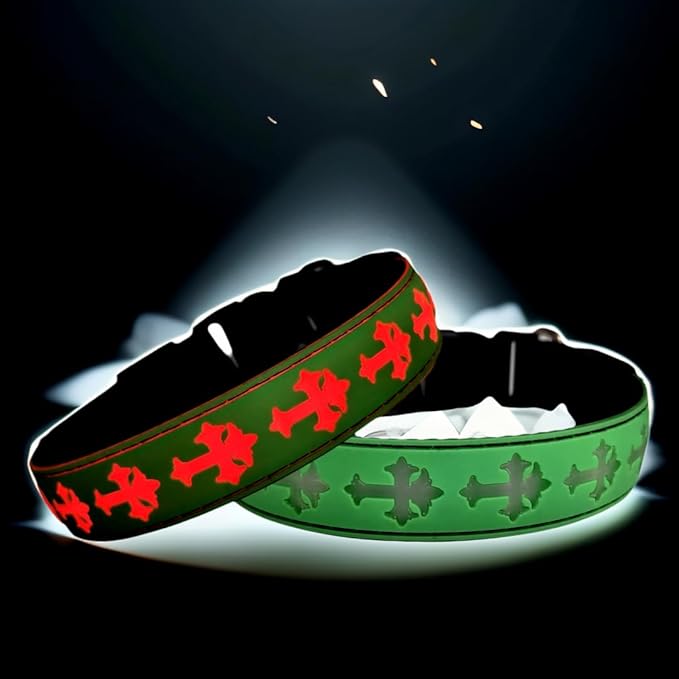 Pet Collar with AirTag Holder and ID Tag, 15 Lighting Modes, Waterproof Cross Pattern Design, Multiple Colors (Green, S(7.87-11.8"))