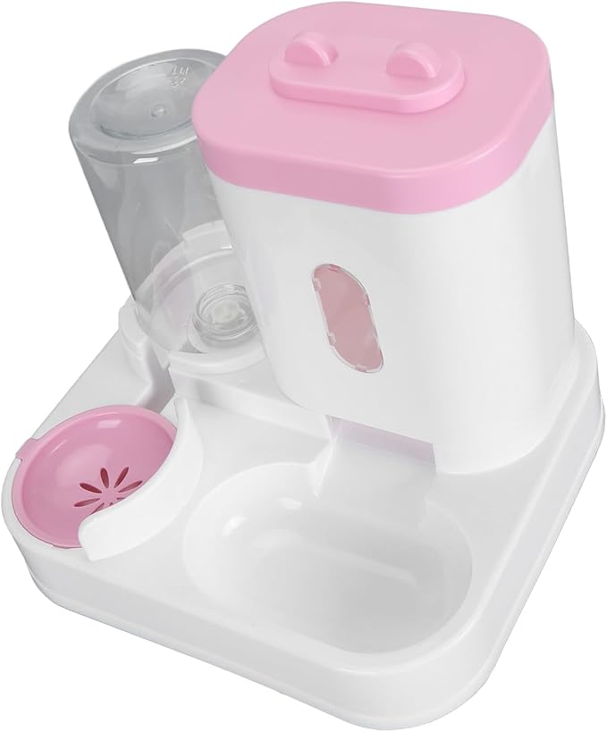 Automatic Pet Food Water Dispenser Large Capacity 2 in 1 Cat Feeder Waterer for Dogs and Puppies (Pink)