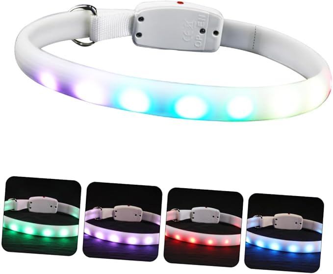 BESPORTBLE Luminous Pet Collar LED Dog Collar USB Rechargeable Waterproof for Evening Walks Safety White