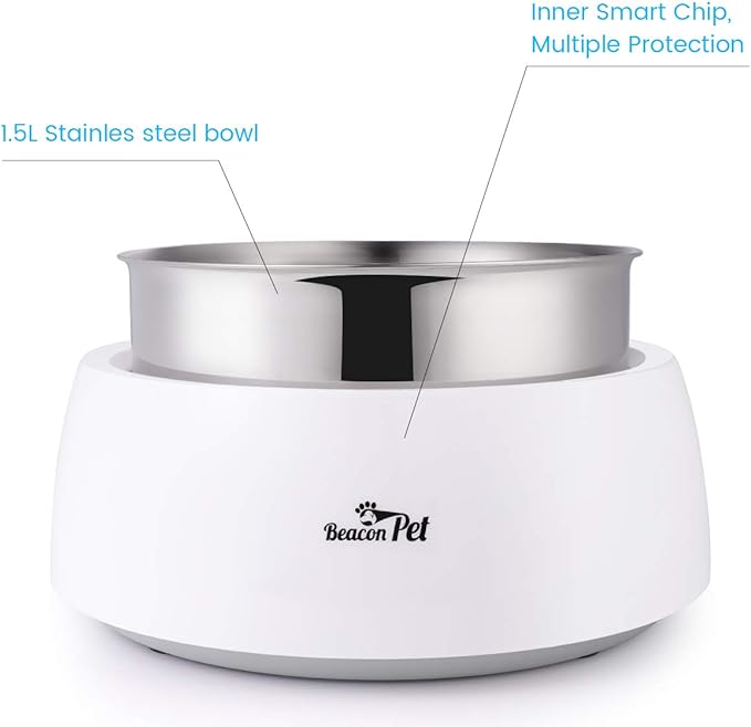 Beacon Pet Heated Bowl 1.5L - Winter Dog and Cat Food Container, Constant Temperature Water Feeder, Automatic Stainless Steel Cage Feeder