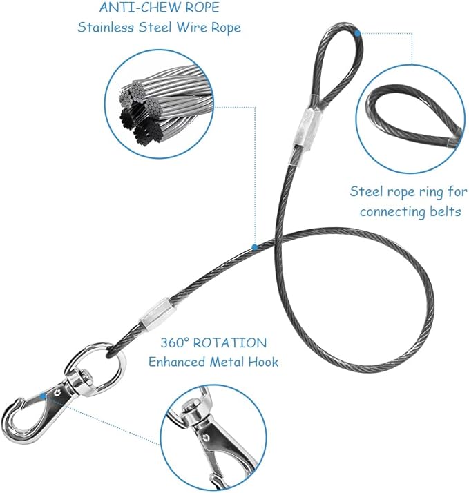 Chew Proof Dog Leash - 2Pack Metal Cable Lead,No Tangle Multiple Dog Leashes for Small and Medium Dogs- Heavy Duty Leash Extender for Collars & Harnesses(2 Pack Black, 20in/50cm)