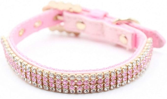 Pet Collar Hot Bling Rhinestone PU Leather Complex Nylon Crystal Diamond Studded Puppy Pet Dog Collar Size S M L Pink Supplies 2 Pink 1.2x35cm