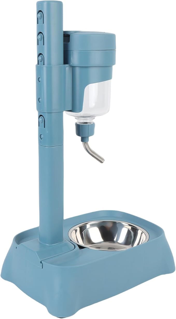 Adjustable Dog Standing Water Dispenser, 500ml Automatic Feeder Bottle Raised Drinking Pet Food Water Bowl for Cat Dog with Water Solution (Lake Blue)