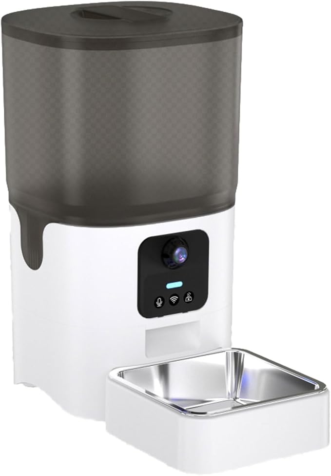 Pet Feeder White Pet Automatic Feeder Smart Cat and Dog Feeder 6l Food Storage Bucket Square Pets Supplies Compatible with Cats and Small Dogs Pets Supplies(Video Type)