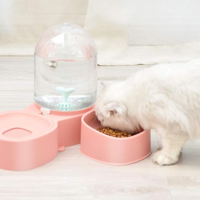 XISAOK 2 in 1 Pet Cats Waterer Feeder Dish Bowl Puppy Dogs Automatic Water Container