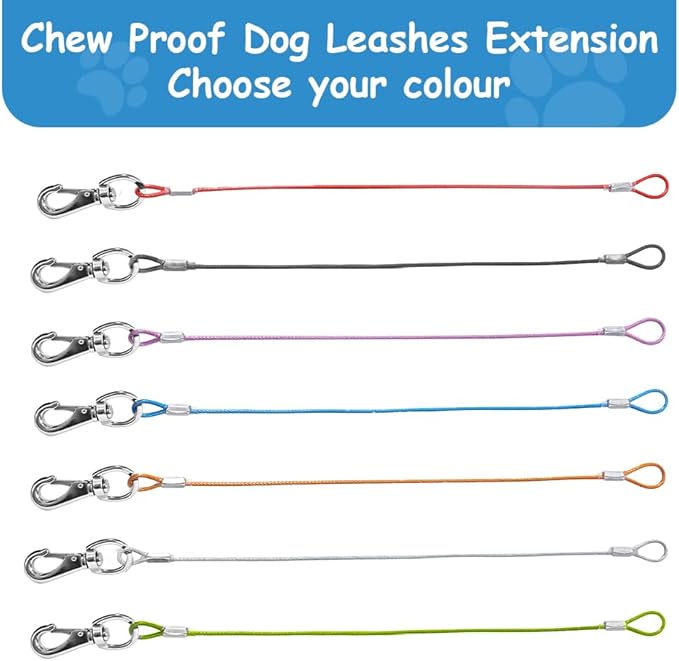 Chew Proof Dual Dog Leashes, 2Pack Extension Metal Cable Lead, No Tangle, Heavy Duty Dog Leash Extender for Collar & Harness (Black+Green, 20in/50cm)