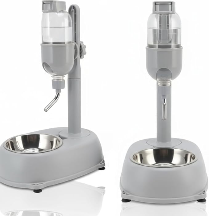 2 in 1 Large Dog Water Bowl Dispenser, 16.91oz PP and ABS Automatic Dog Water Dispenser, Adjustable Pet Standing Water Dispenser Bowl for Cats and Others, 11 x 7.7 x 15.4in