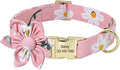Custom Flower Dog Collar Nylon Floral Printed Pet Dog Collars Personalized Puppy Collar for Small Medium Large Dogs Cat Pitbull 168 Pink M