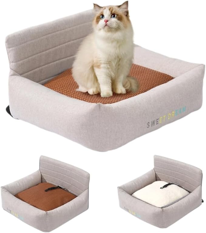 Pet Car Seat for Small and Medium,Booster Seat Sofa,Interior is Detachable for Cleaning,Portable Car Travel Carrier Bed Foldable,Storage Pockets, Safety Leash,Cushion Turned IOver In Autumn And Winter