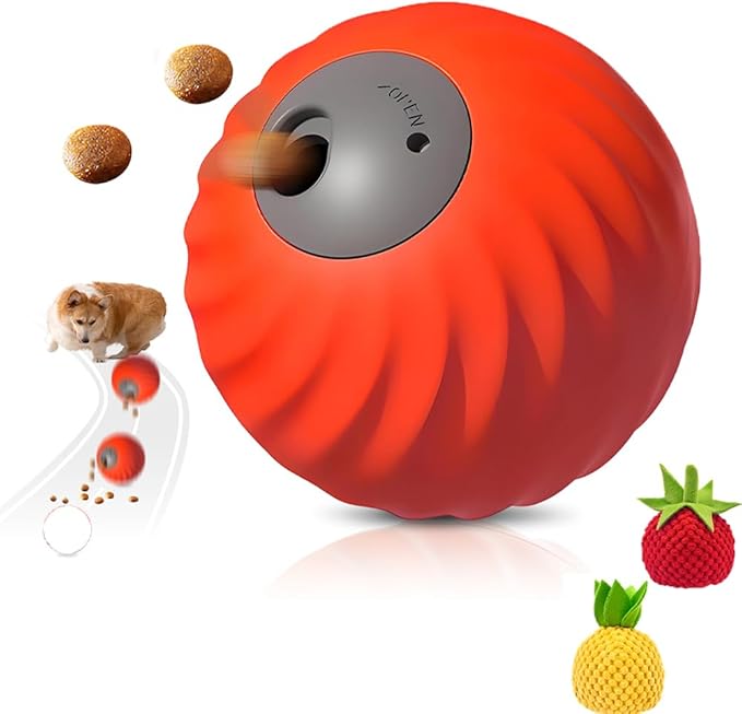 Zoomie Buddy 2.0 Smart Touch Interactive Dog Toys, 2 in 1 Interactive Dog Balls ＆ Pet Feeder, DogsTrack Food Leaking Ball, New TPU Automatic Rolling Ball for Dogs with Fruit Plush Cover (Orange)
