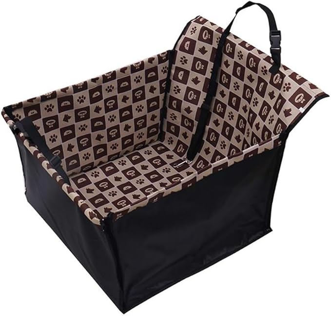 Pet Car Seat for Citroen e-C3 2025 Washable Dog Cat Portable Breathable Bag with Seat Belt Foldable Pet Seat Cover Suitable for Pets Up to 20kg,Coffee Checkered