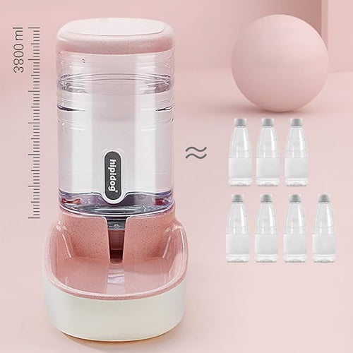 2 X 3.8 L Pet Automatic Feeding Bowls Dog Food Feeder Cat Water Feeder Large Capacity Food Water Dispenser Large Capacity Pet Bowls,Pink