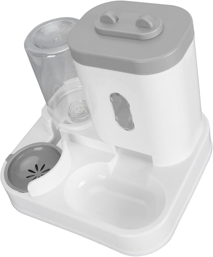 Automatic Pet Food Water Dispenser Large Capacity 2 in 1 Cat Feeder Waterer for Dogs and Puppies (Grey)