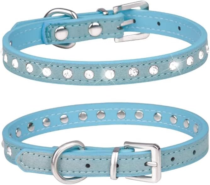 Serijoars Puppy Dog Collar with Crystal Diamond Colorful Bling Girl Puppy Small Dog Cat Collars (XXS, Light Blue)