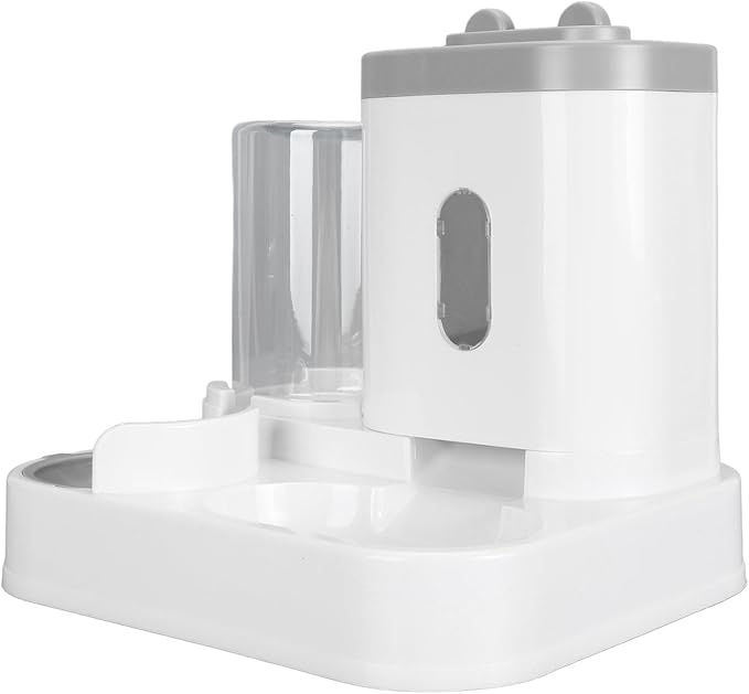 Automatic Pet Food Water Dispenser Large Capacity 2 in 1 Cat Feeder Waterer for Dogs and Puppies (Grey)