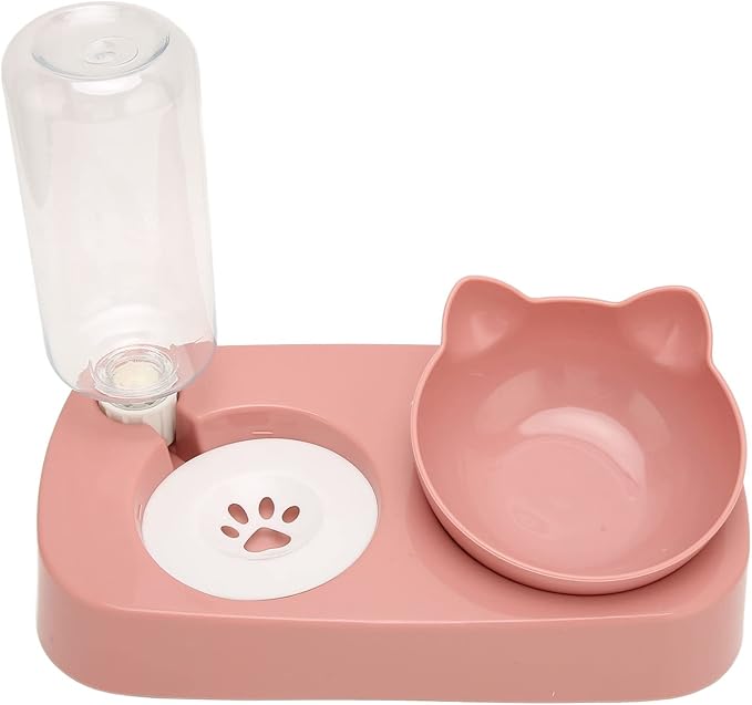 Pet Water Food Bowls - PP Raised Detachable Automatic Water Feeder - Pets Water and Food Bowl Set, Strainer Design, Protection from Dust for Small Medium Cat Dog (Pink)