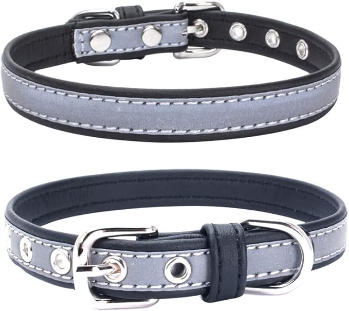 Reflective Small Dog Collar Safer at Night Girl Cat Collars Black S