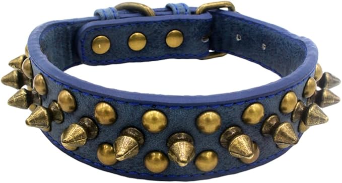 Anti-bite Rivet Pet Collar Adjustable Dog Collar with Round Nail Design Dark Blue Xs Stylish Neck Strap for Walking Outdoor Sports
